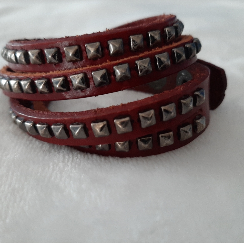 Red leather studded bracelet